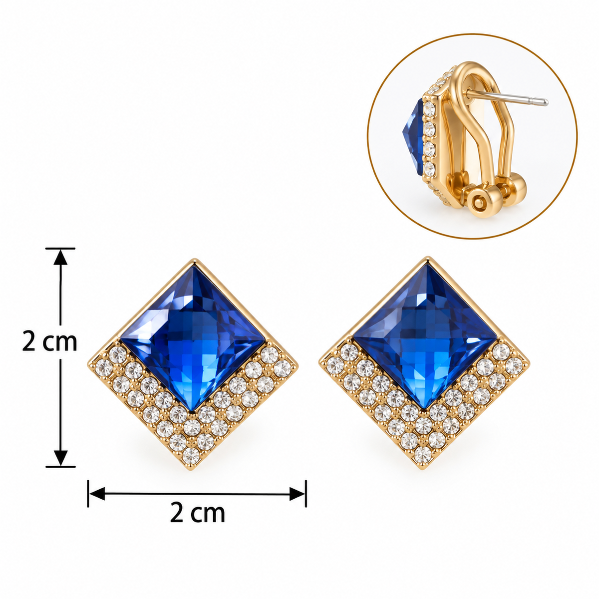 E7387 Aretes rombo azul con diamantes de imitacion aleacion