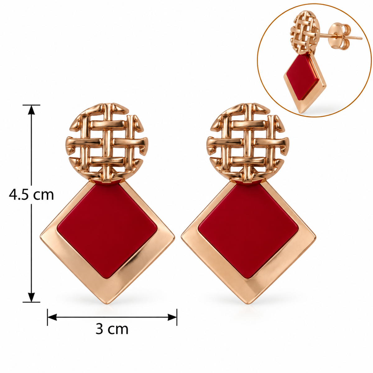 E7390 Aretes geometricos rojos de aleacion
