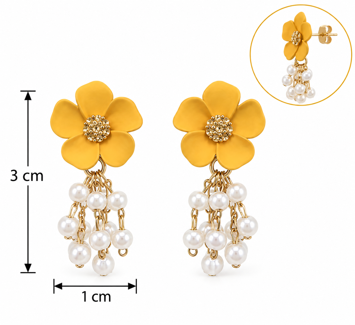 E7391 Aretes amarillos y perlas imitacion aleacion