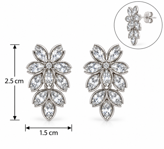 E7393 Aretes flor destello plateado aleacion