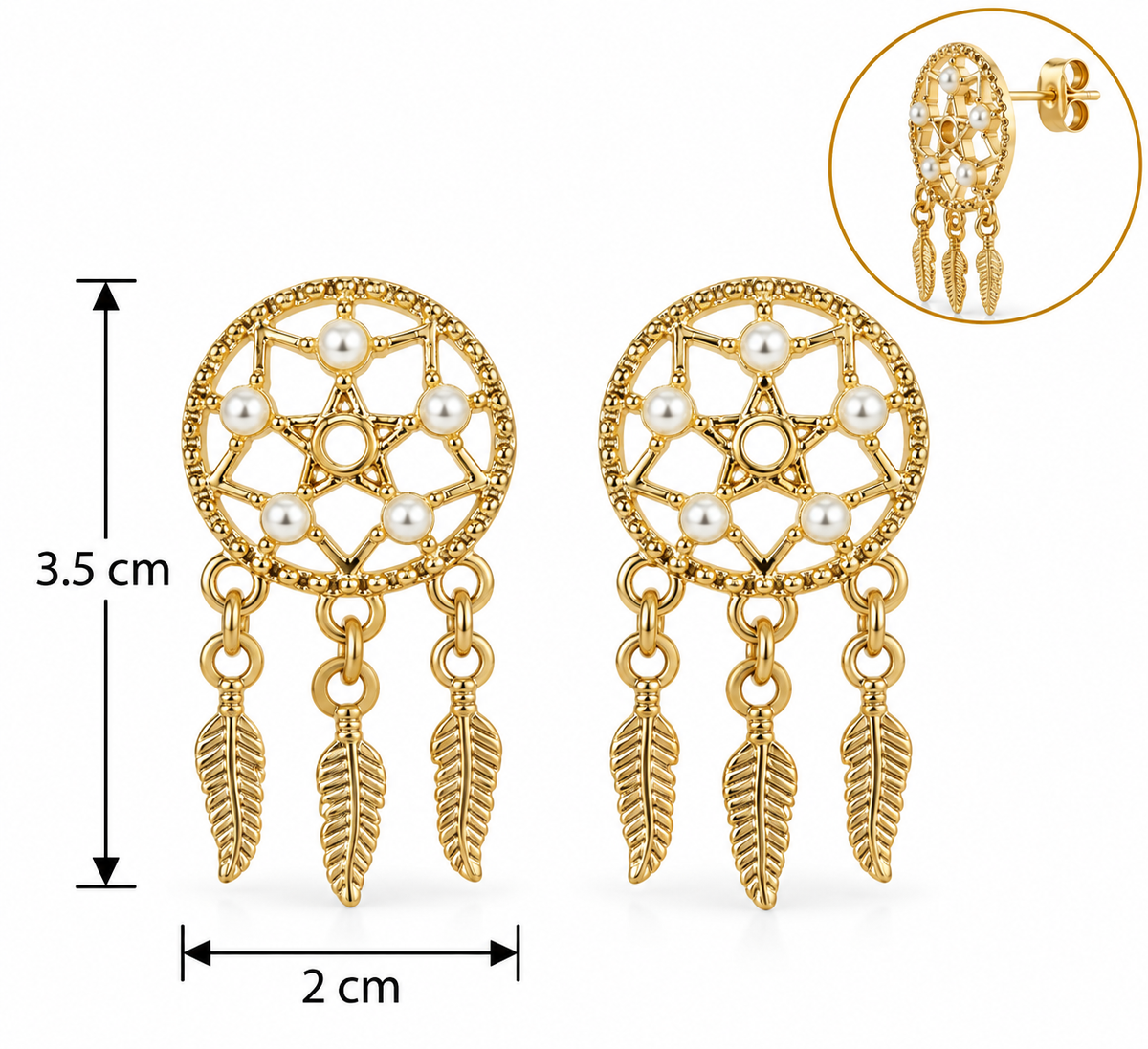E7394 Aretes atrapasueños con perlas imitacion de aleacion