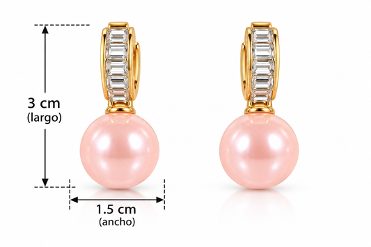E7425 Aretes brillante y perla salmon aleacion