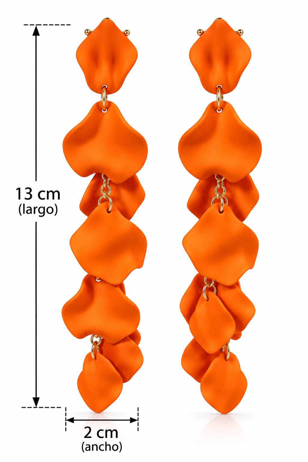 E7119 Aretes petalos naranjas en caída de cascada elegantes mate acrílico