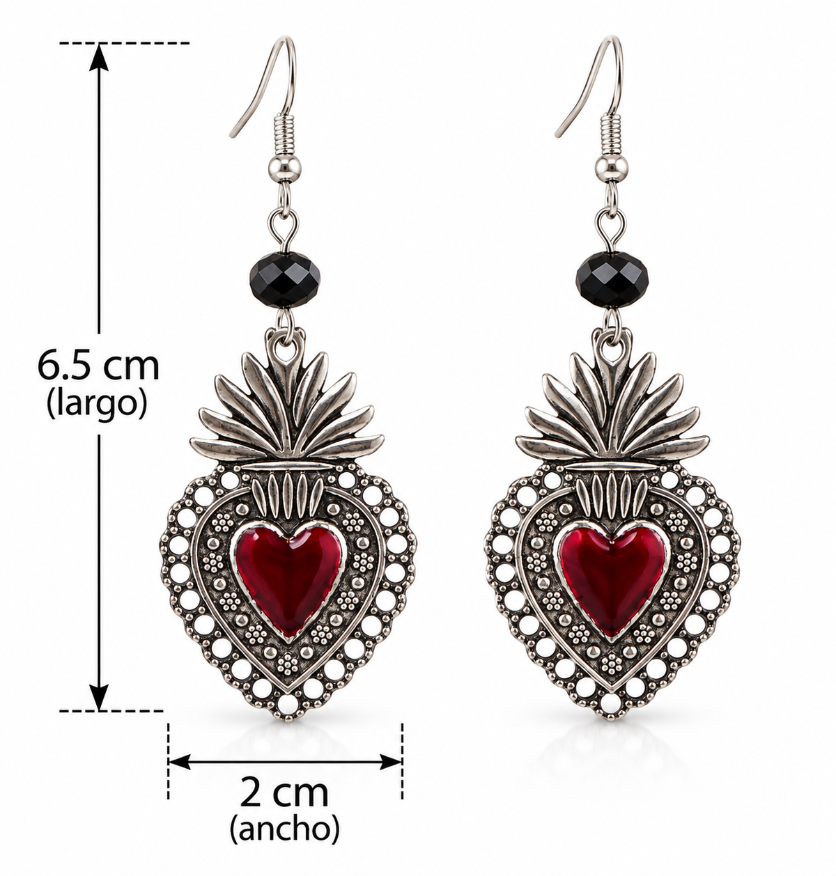 E7431 Aretes corazon carmesi aleacion