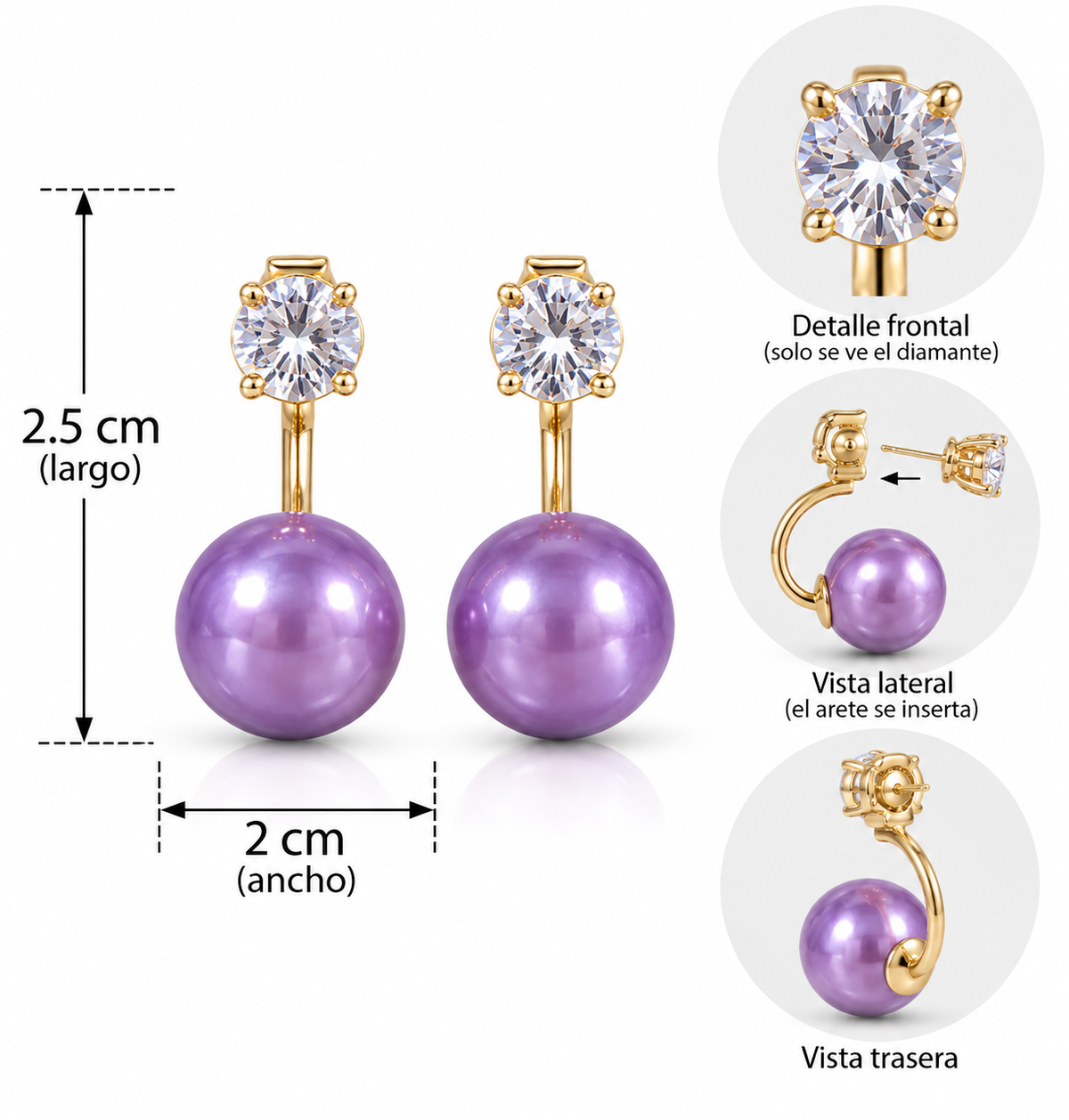 E7434 Aretes circonia y perla morada aleacion