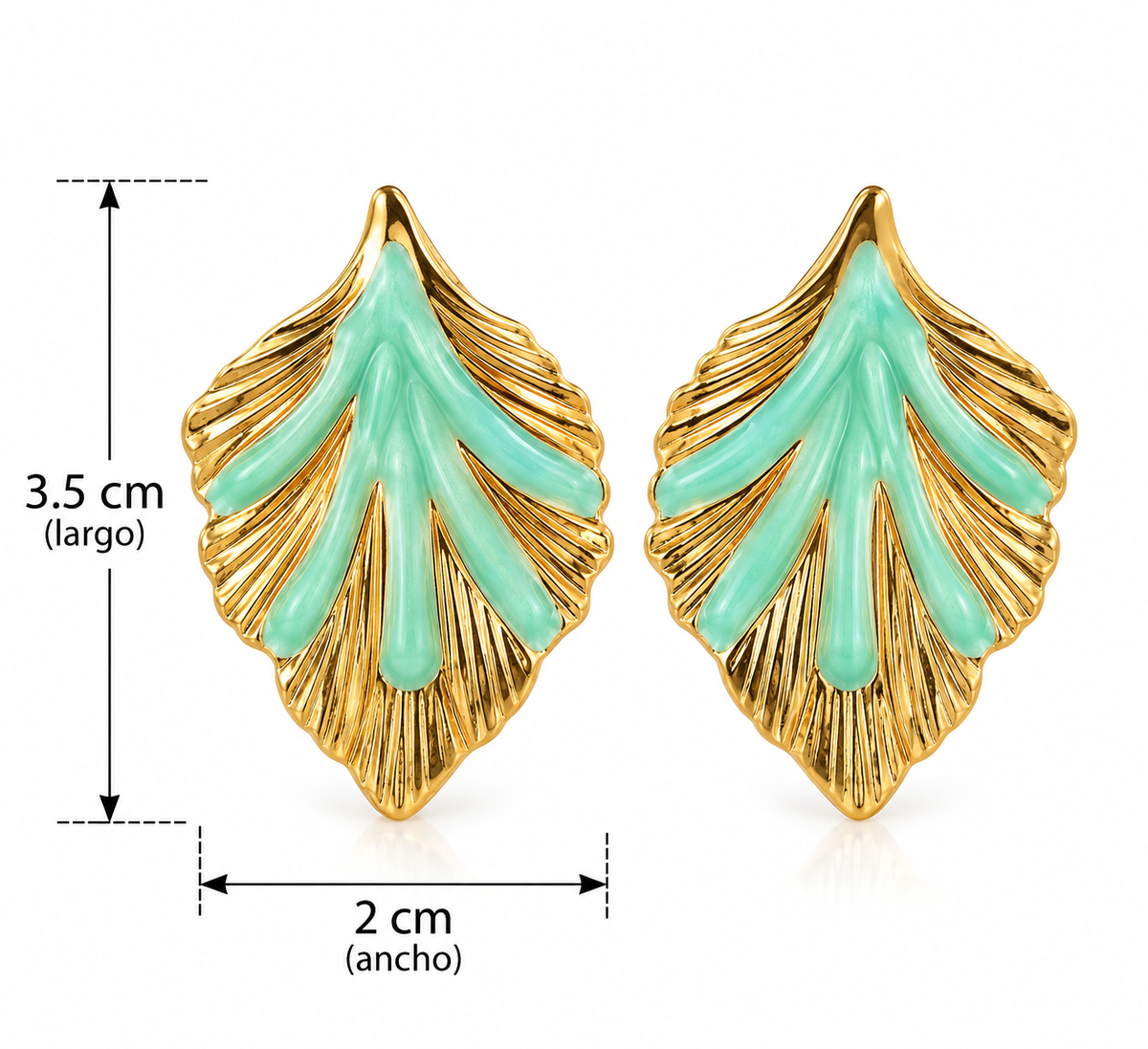 E009 Aretes hoja con detalles turquesa acero inoxidable 304