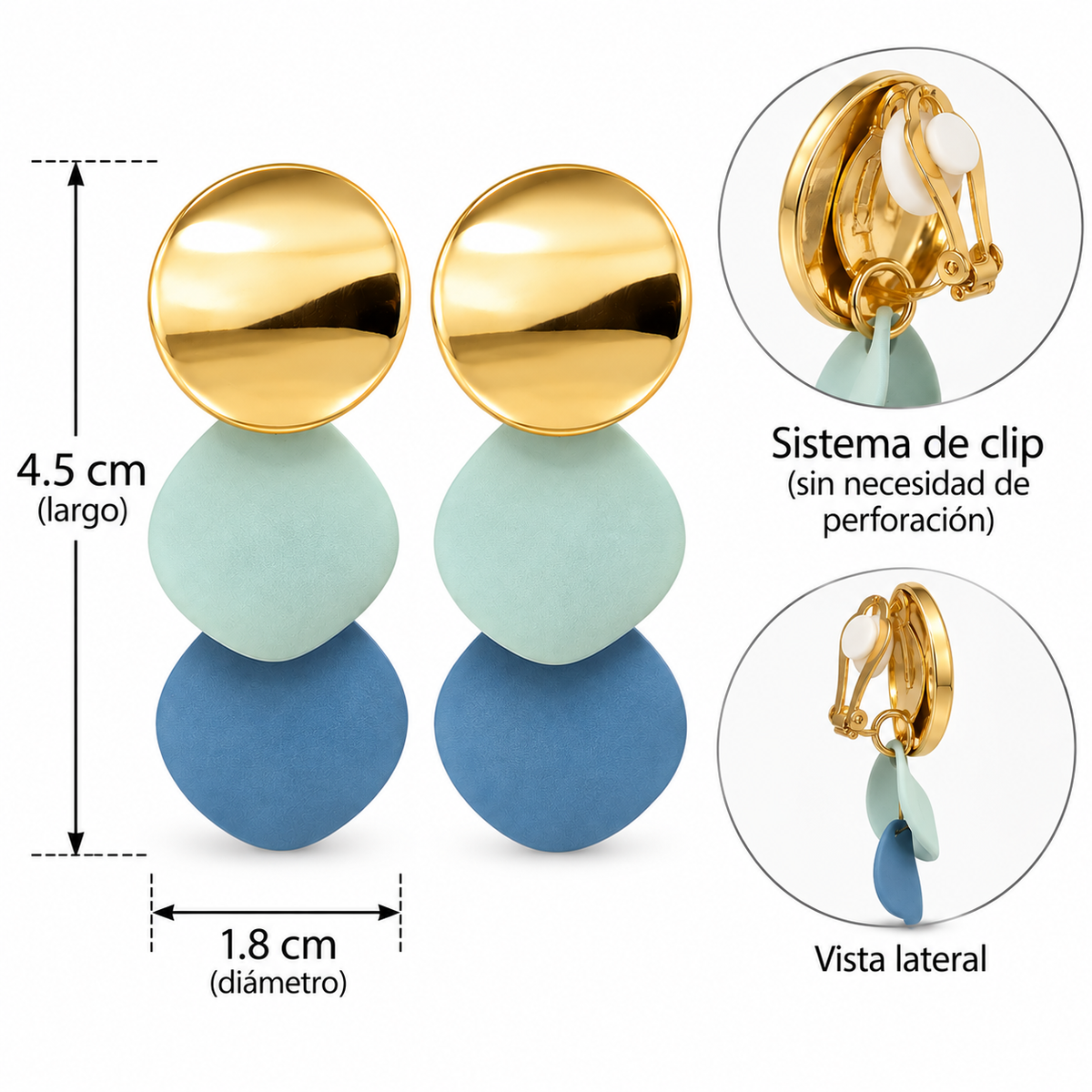 E7427 Aretes clip circulo tricolor de acero inoxidable 304