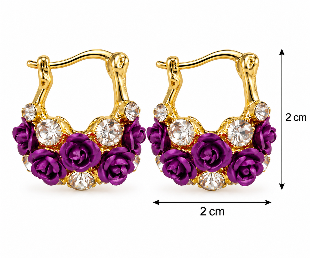 E7439 Arracadas rosas violetas y circonia de aleacion