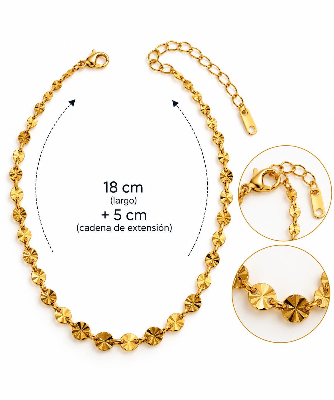 C016 Collar destellos dorados de acero inoxidable 304