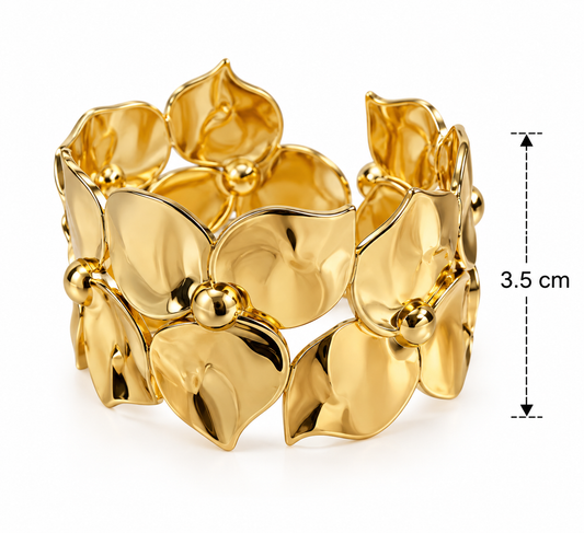B977 Brazalete flor dorada de acero inoxidable 304
