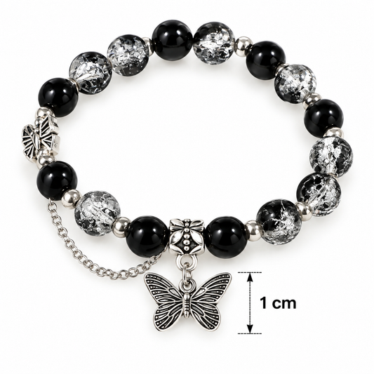 B979 Pulsera elastica negra mariposa de aleacion