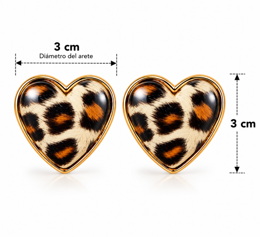 E4887 Aretes corazon leopardo textura goma aleación
