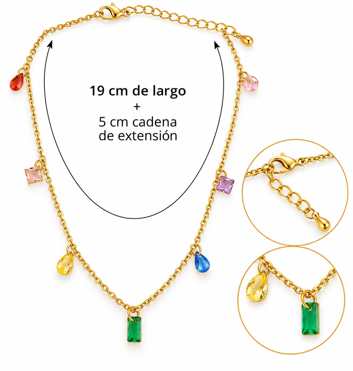 C1593 Collar dorado cristales colores acero inoxidable 304