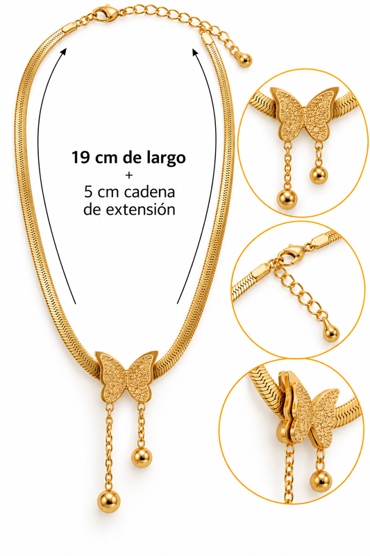 C018 Collar mariposa brillante de acero inoxidable