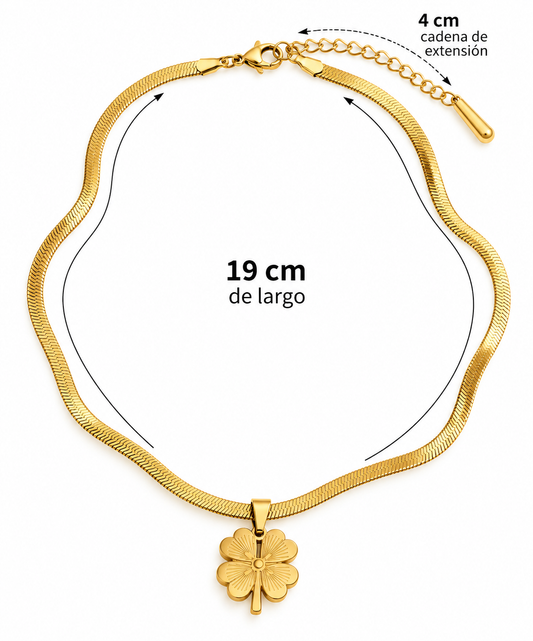 C020 Collar trebol dorado de acero inoxidable