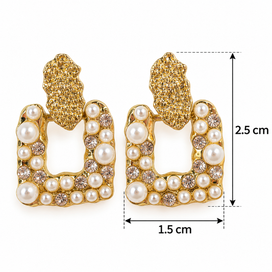 E7447 Aretes perla y diamantes imitacion aleacion