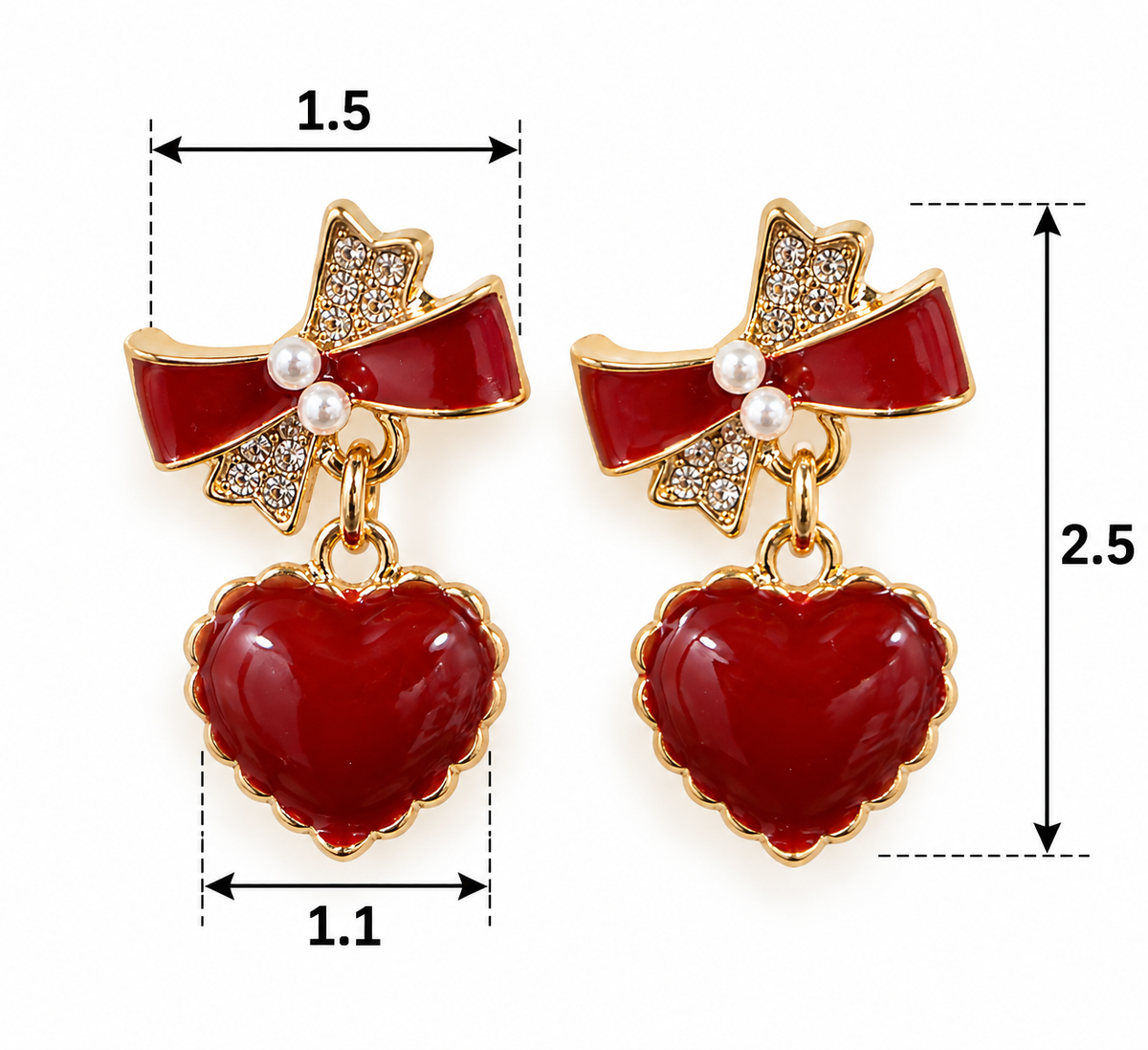 E7449 Aretes moño corazon aleacion