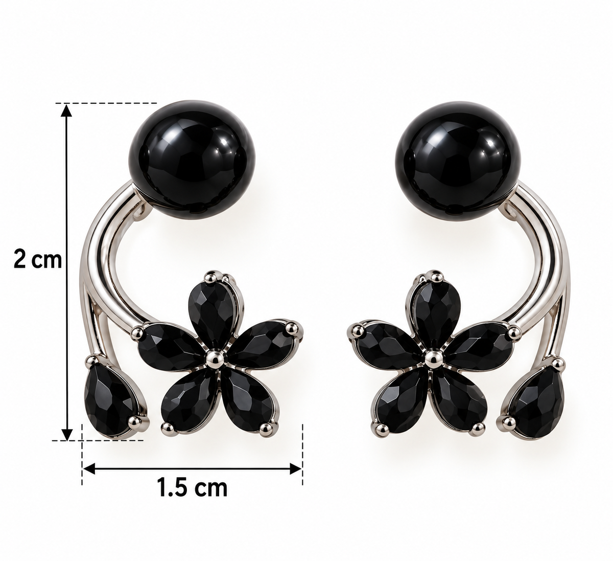 E7451 Aretes flor y perla negra aleacion