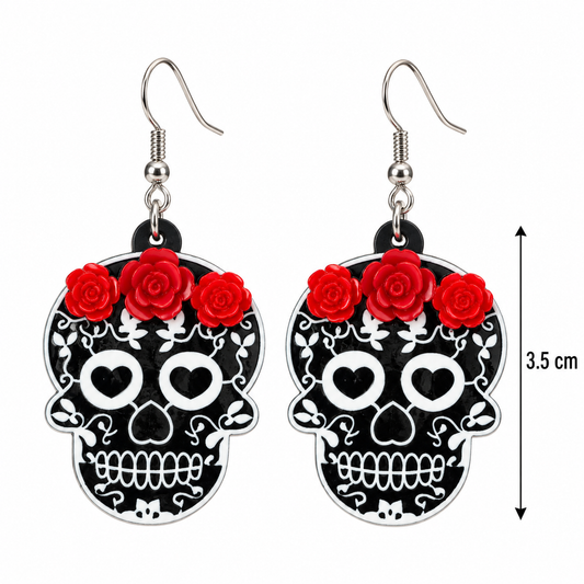 H85 Aretes catrina día de muertos acrílico