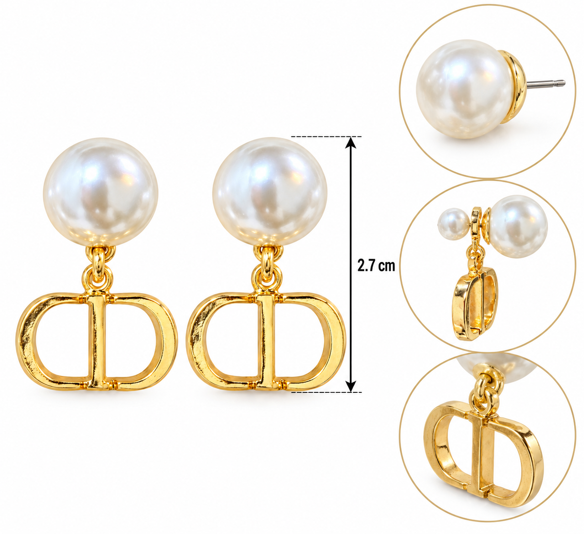 E7456 Aretes perlas y detalle dorado aleacion