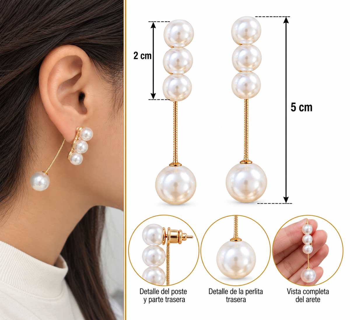 E7458 Aretes perlas colgantes aleacion
