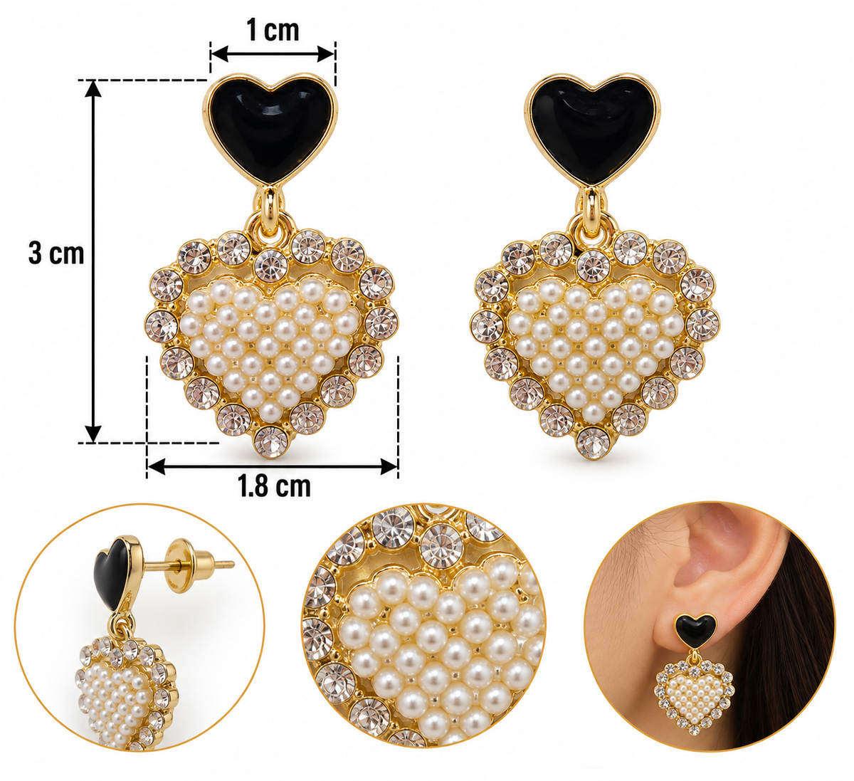 E7460 Aretes corazones perla aleacion