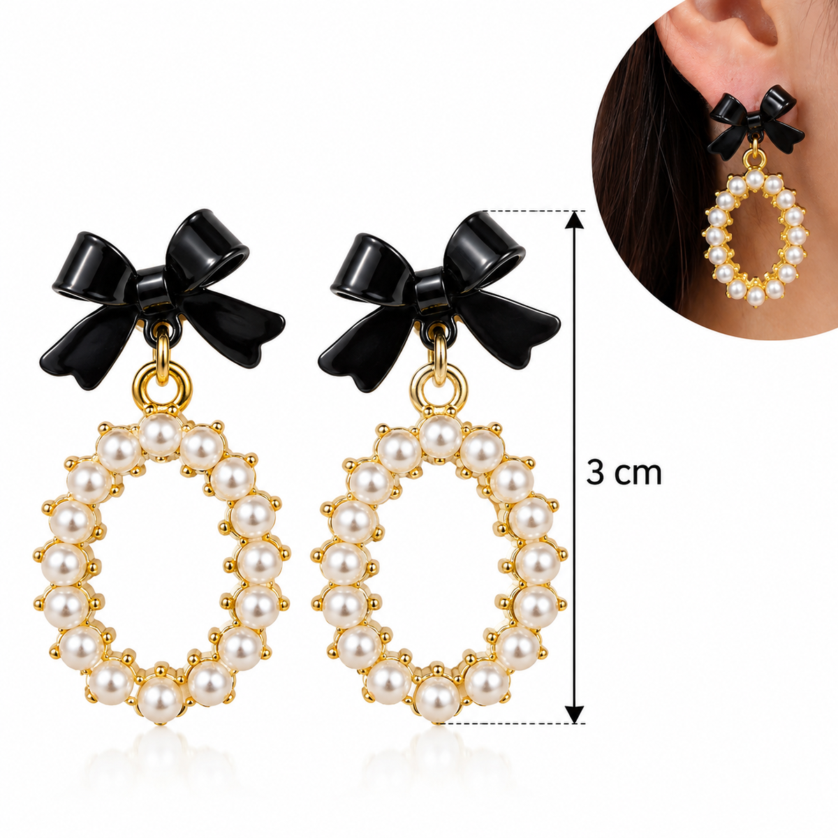 E7462 Aretes moño y perlas aleacion