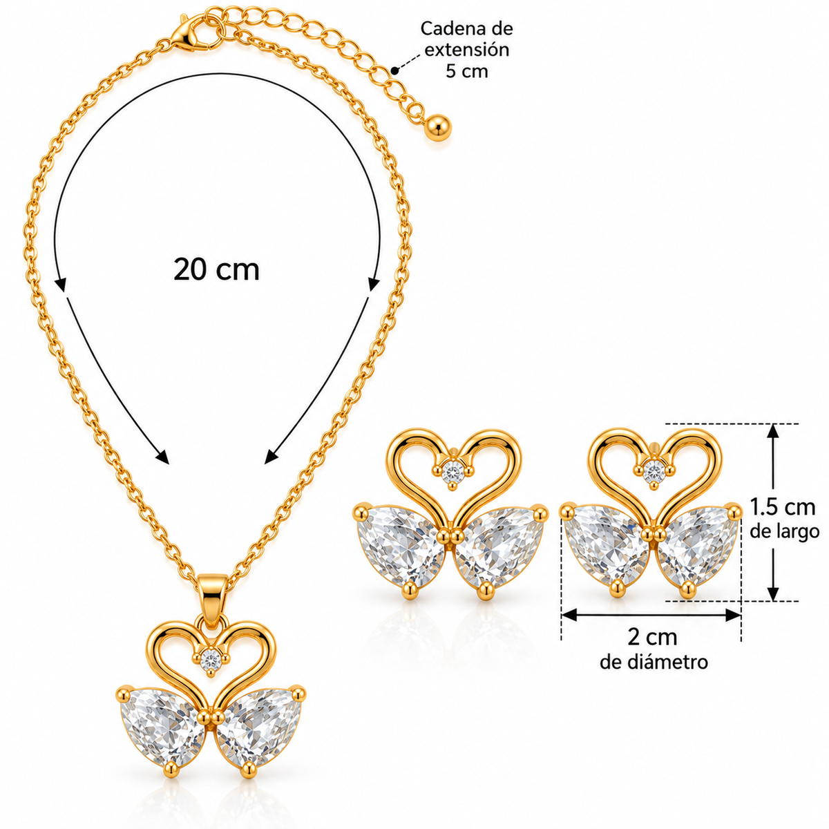 C027 Conjunto collar y aretes cisne acero inoxidable 201