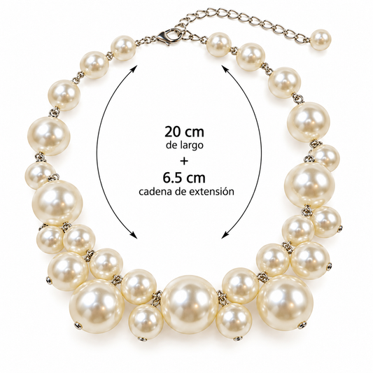 C032 Collar chunky perlas sintetica aleacion