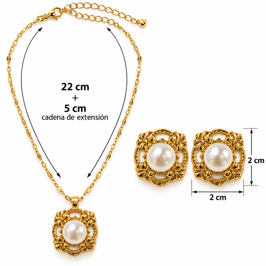 C035 Conjunto collar y aretes victorianos acero inoxidable