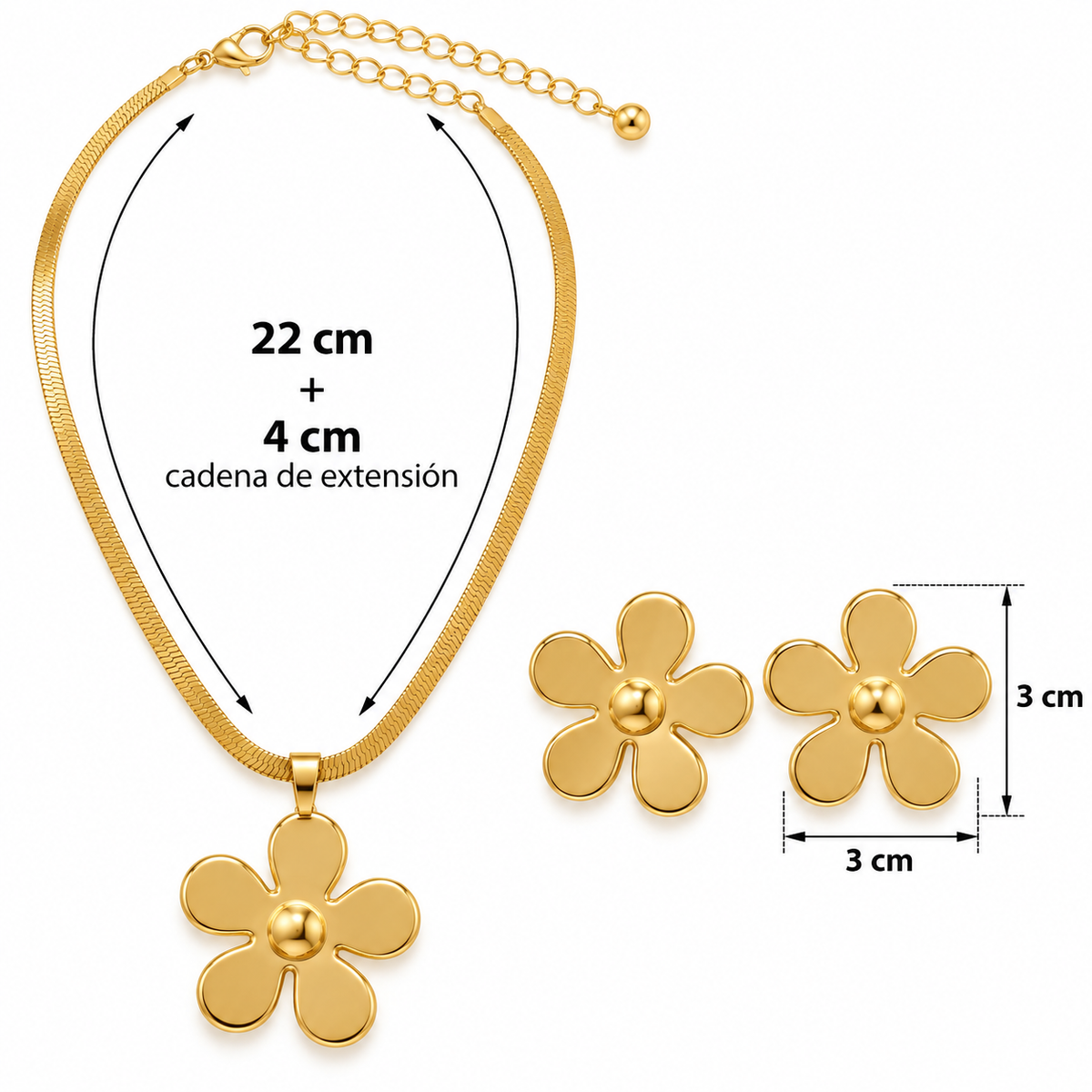 C036 Conjunto Flor cadena y aretes de acero inoxidable