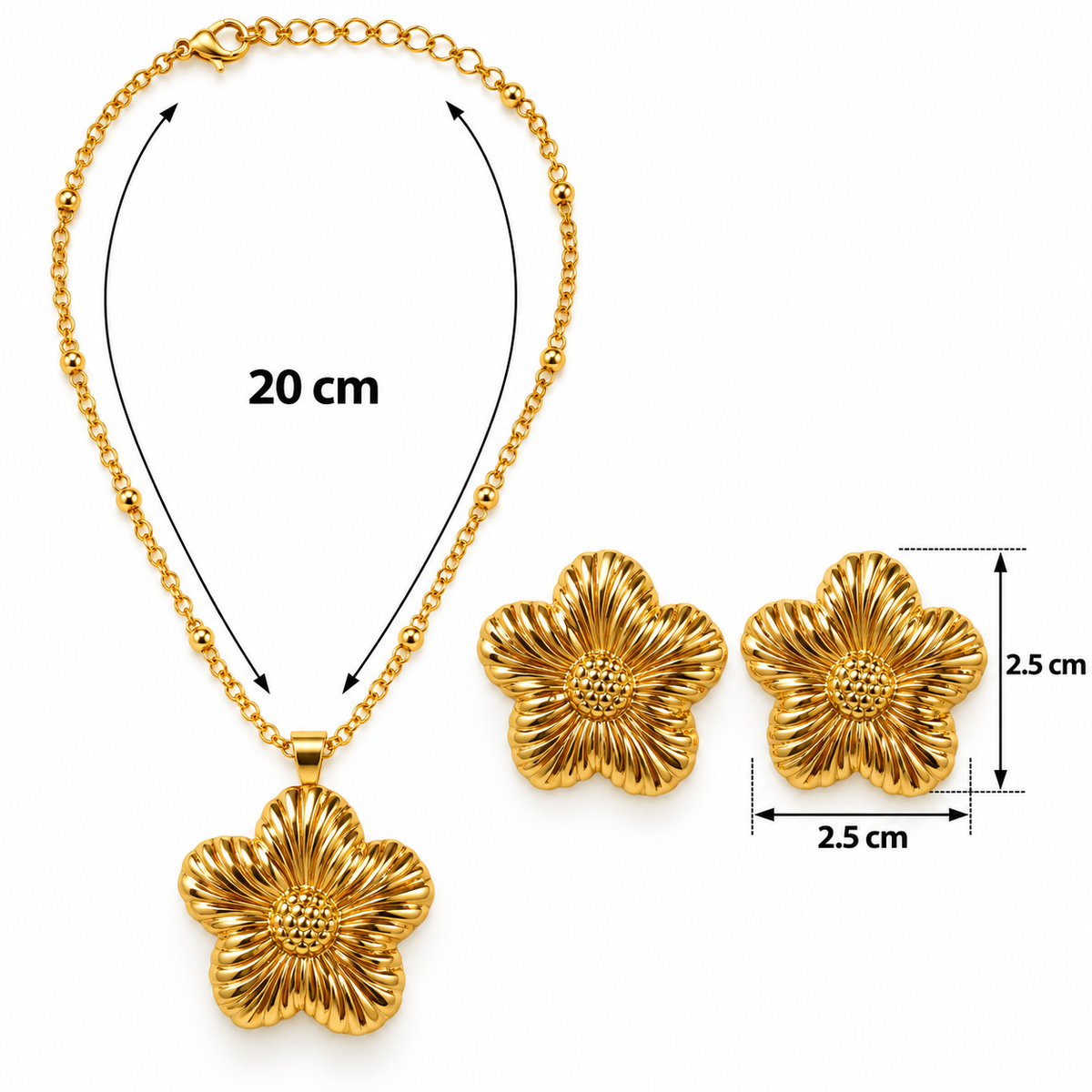 C039 Conjunto flor collar y aretes de acero inoxidable