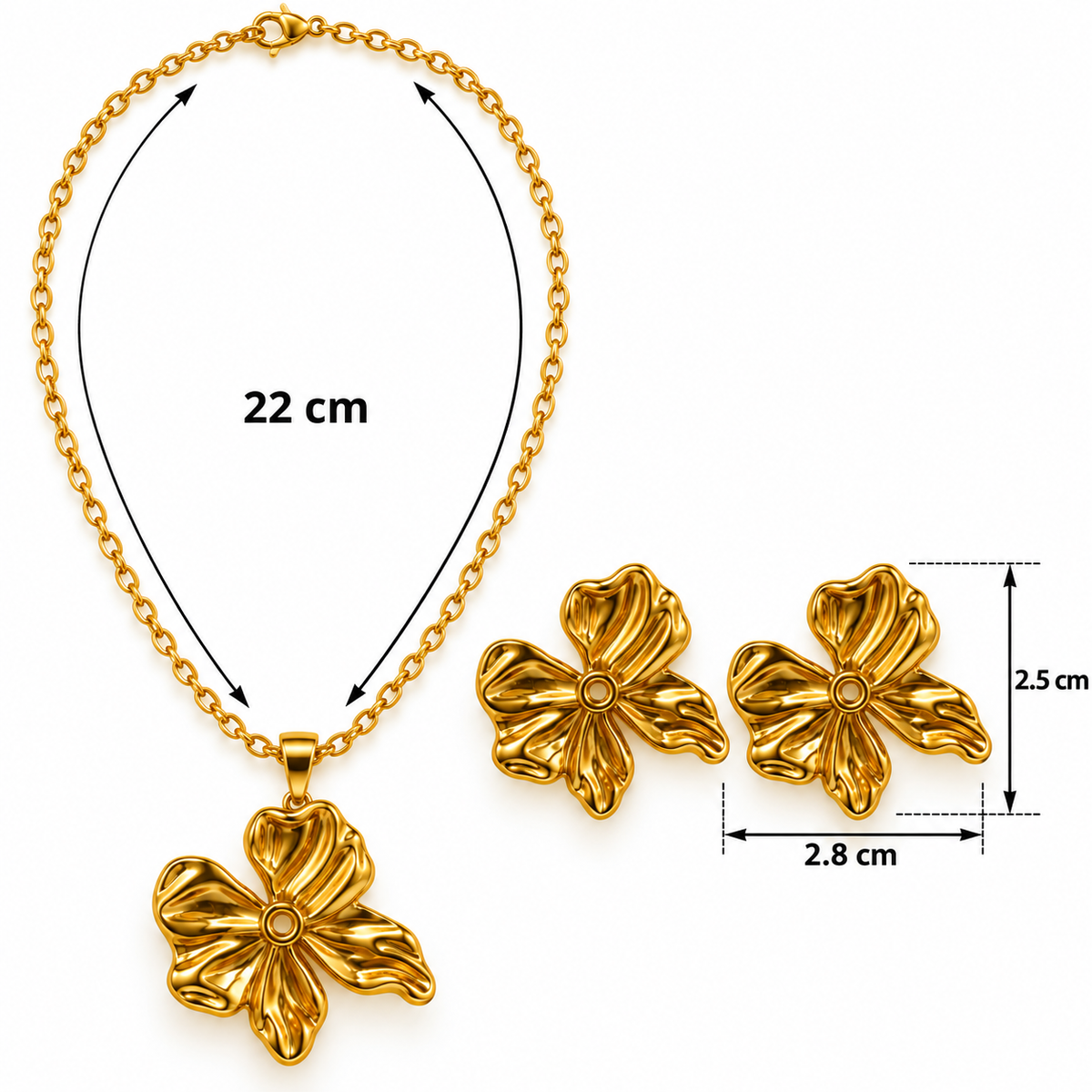 C040 Conjunto moño collar y aretes de acero inoxidable