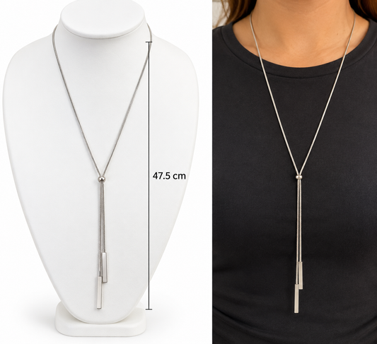 C048 Collar corbatero diseño en plata acero inoxidable 304
