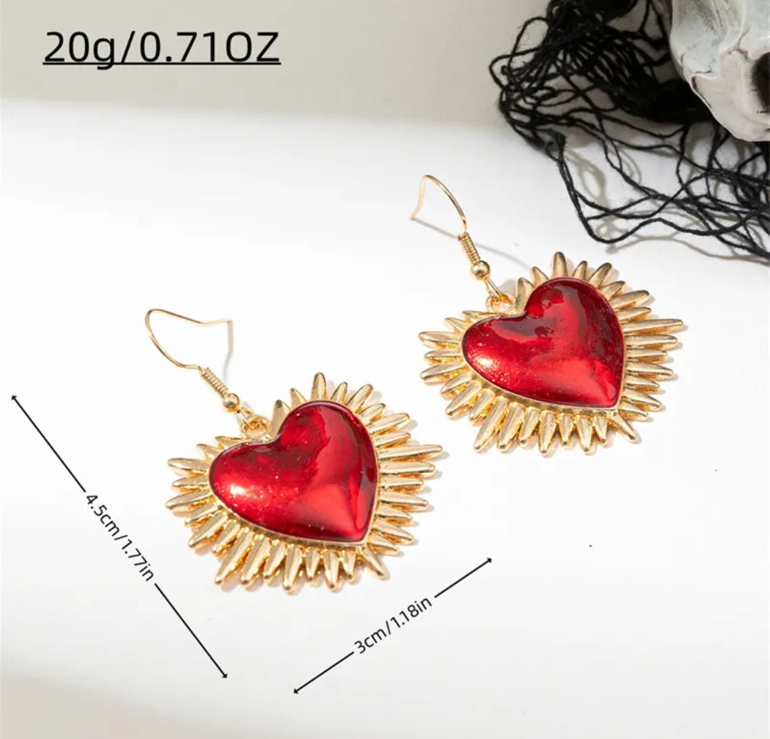 E2101 Aretes Corazon Cristal Rojo Aleacion