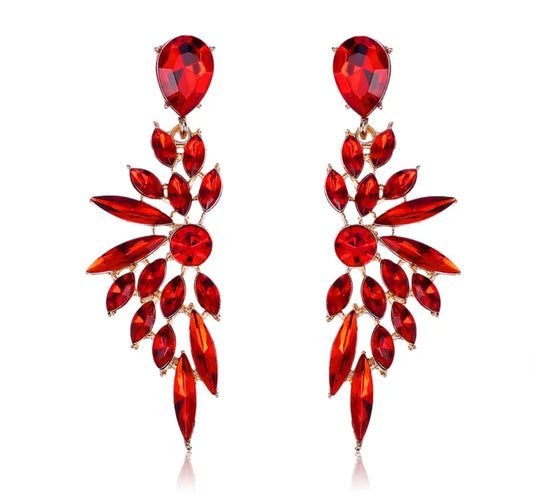 E2093R Aretes Hoja Cristal Rojo