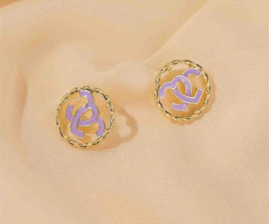 E1317 Aretes dorado morado aleación de zinc
