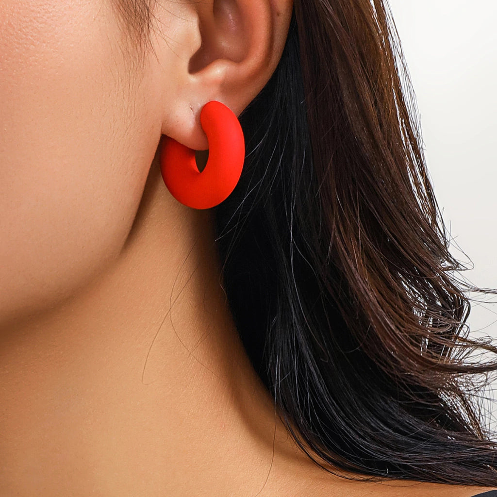 E1510 Aretes Aro Naranja Estilo Geométrico Tendencia CCB