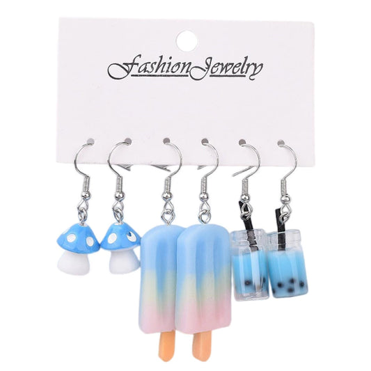 E1537 Set Aretes Hongo Paleta Malteada Azul Acrílico