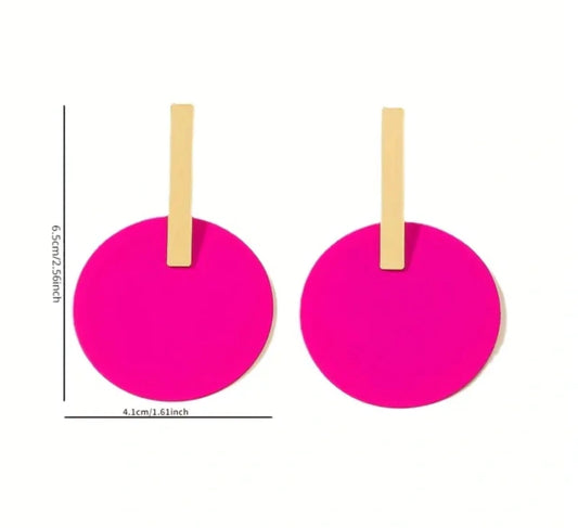 E578 Aretes Círculo Rosa Fucsia Hierro