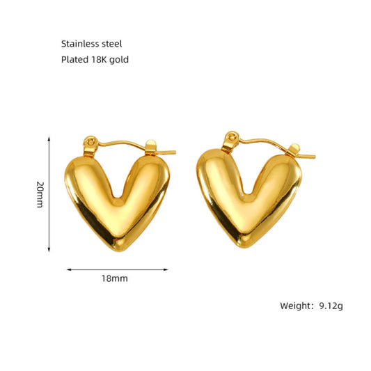 E1569 Aretes Corazón Dorado Acero Inoxidable Chapado En Oro