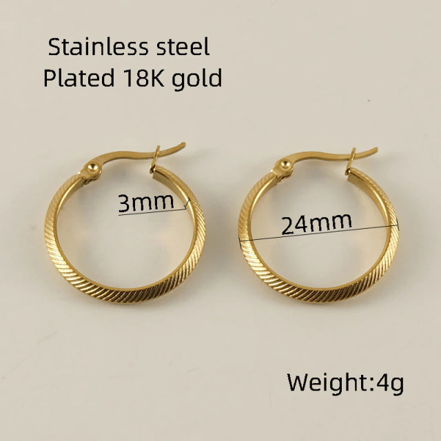 E1628 Aretes Arracadas Aro Dorado Acero Inoxidable Chapado En Oro 18k