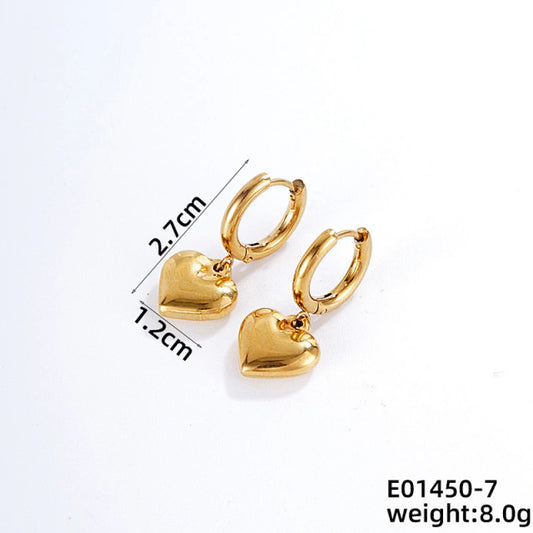 E1633 Aretes Corazón Dorado Acero Inoxidable Chapado En Oro