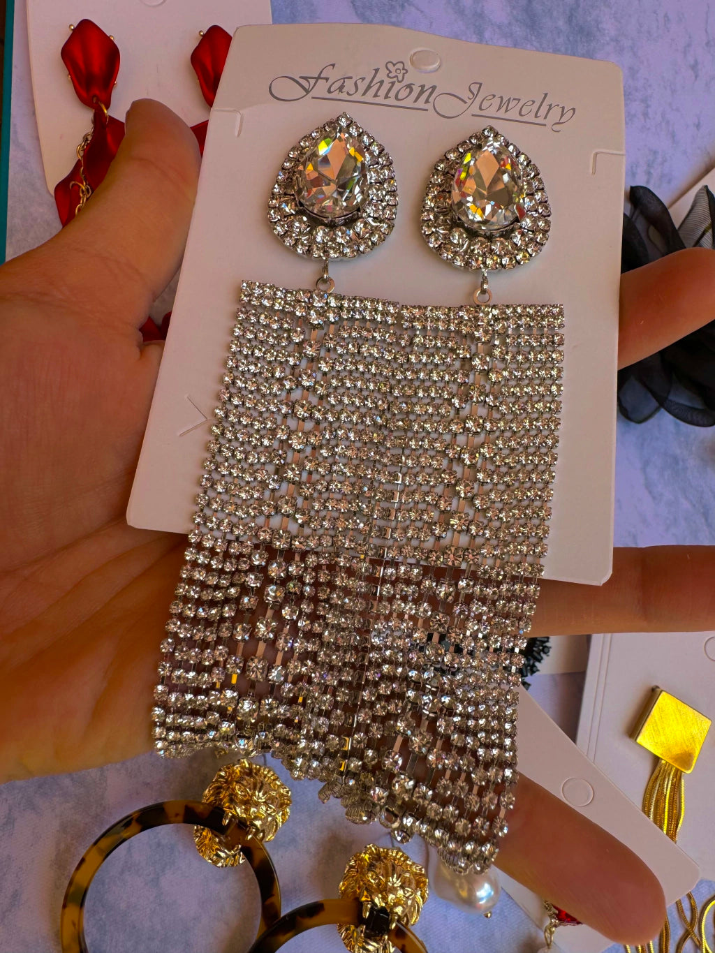 E1624 Aretes Brillantes Cortina En Diamantes Graduación Fiesta