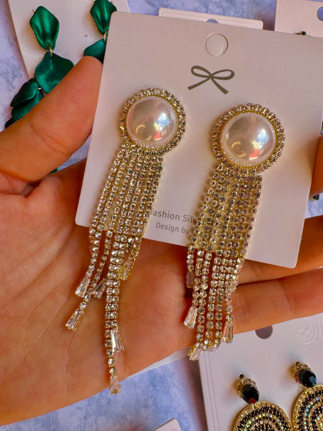 J349 Aretes Brillantes Perla Cortina Poste De Plata Cobre