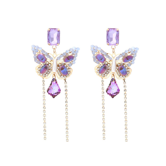 J353 Aretes Mariposa Cristal Morado Aleación De Zinc