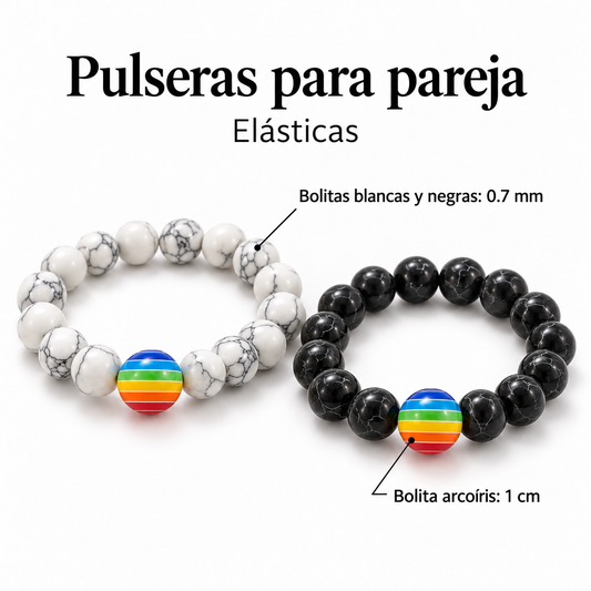 B244 Duo pulseras pareja arcoiris piedra elasticas