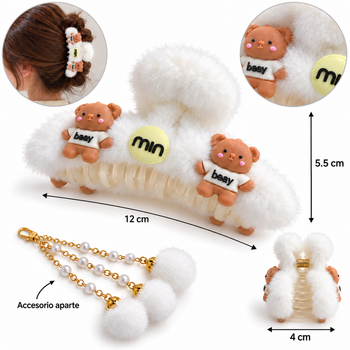 ACS01 Pinza para el cabello mujer oso de peluche