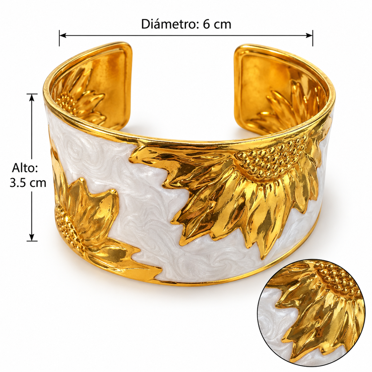 B621 Brazalete flor acero inoxidable 304 con baño de oro