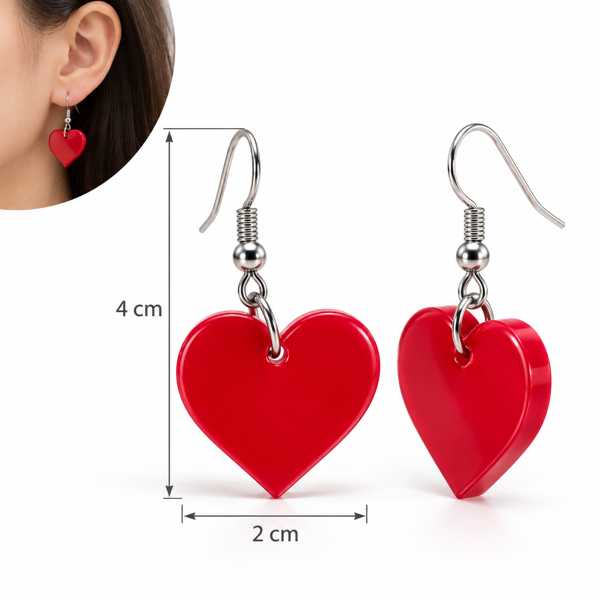 E7566 Aretes Corazon colgante acrilico